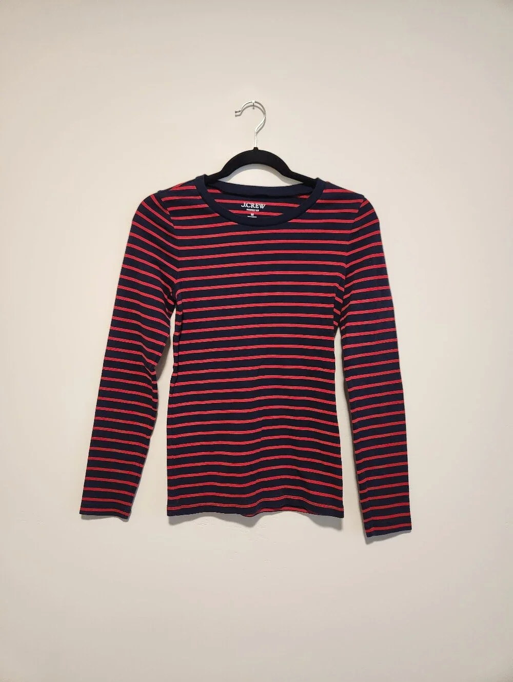 J crew Perfect-Fit Long Sleeve Crewneck T-shirt In Porto Stripe Navy Cand Size M